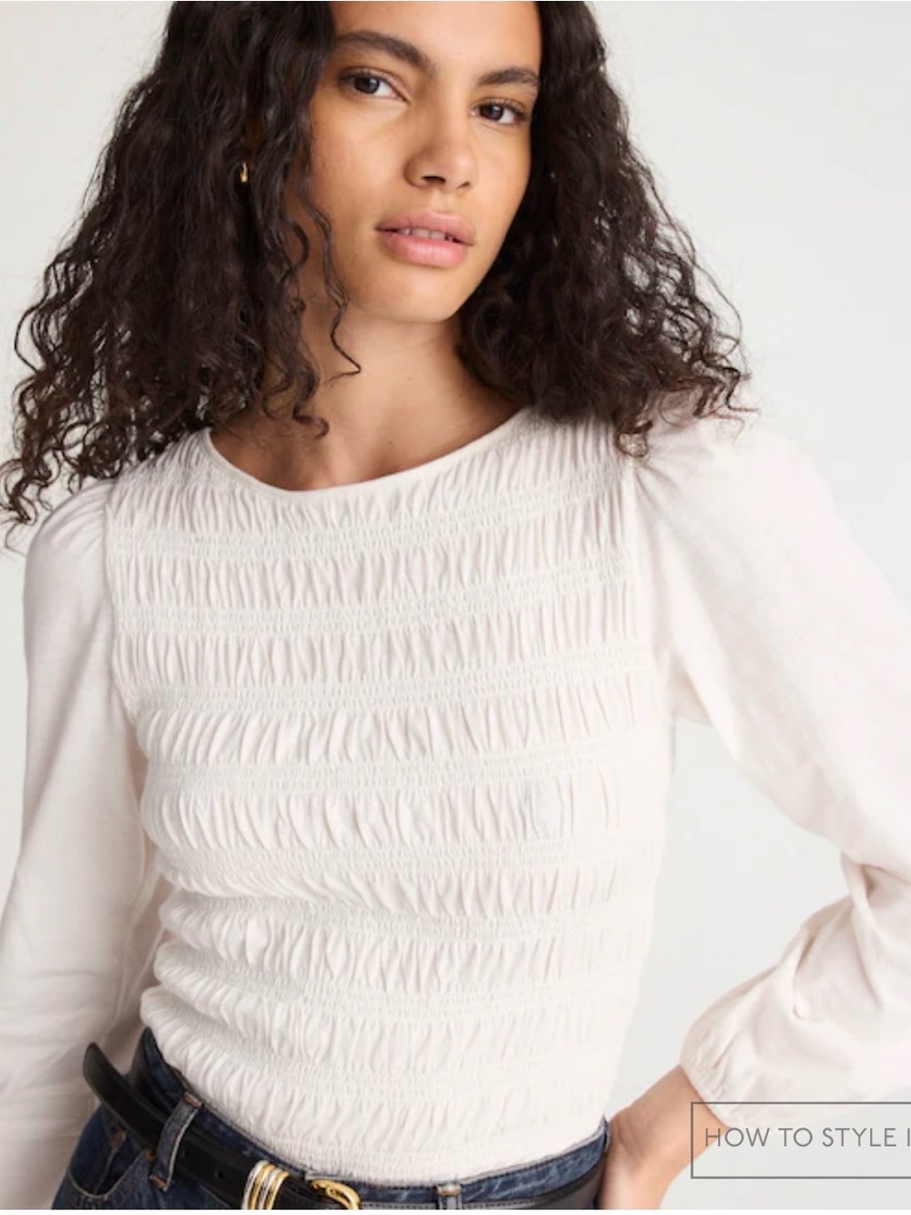 Madewell smocked boatneck top. Vintage ivory NWT
